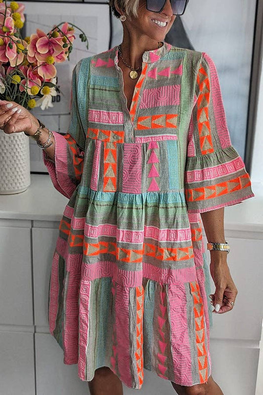 Printed V-neck Mini Dress