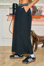 Letter Elastic Waist Wide Leg Nylon Pants