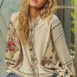 Floral Panel Knit Hoodie