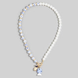 Blue Stripe Pearl Toggle Fish Pendant Necklace
