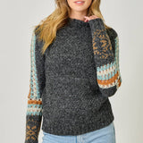 61313 Mock Neck Fair Isle Cuff Sweater