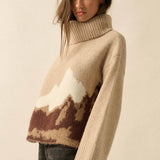 Mountains Fuzzy Jacquard-Knit Turtleneck Sweater