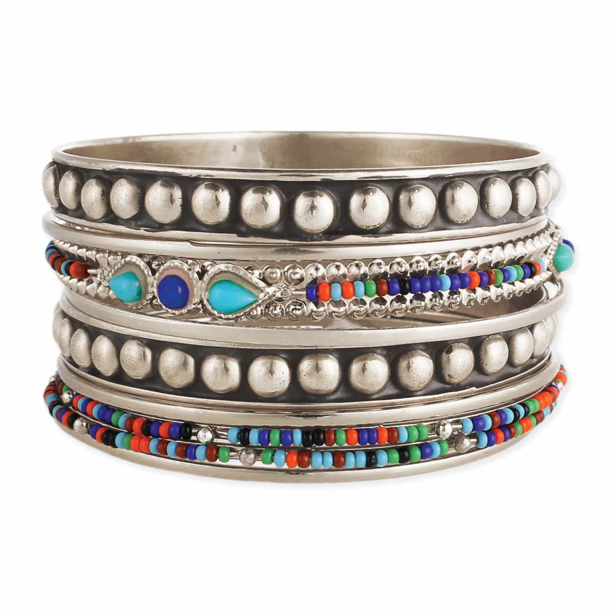 Silver & Multi Bead Bangles Set