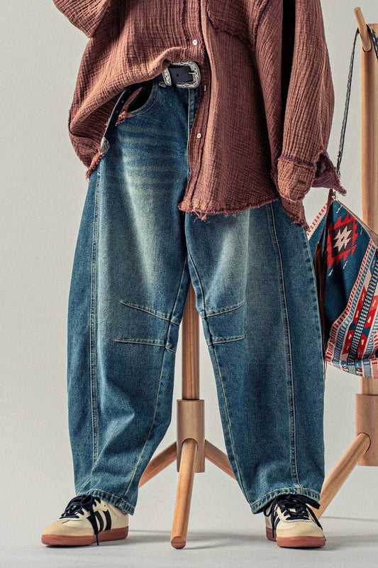 Light Dirty Wash Barrel Leg Jeans