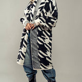 Exaggerated Houndstooth Open Front Knit Cardigan