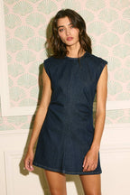 Ruched Waist Mini Denim Dress
