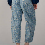 Floral Print Relaxed Fit Denim Pants