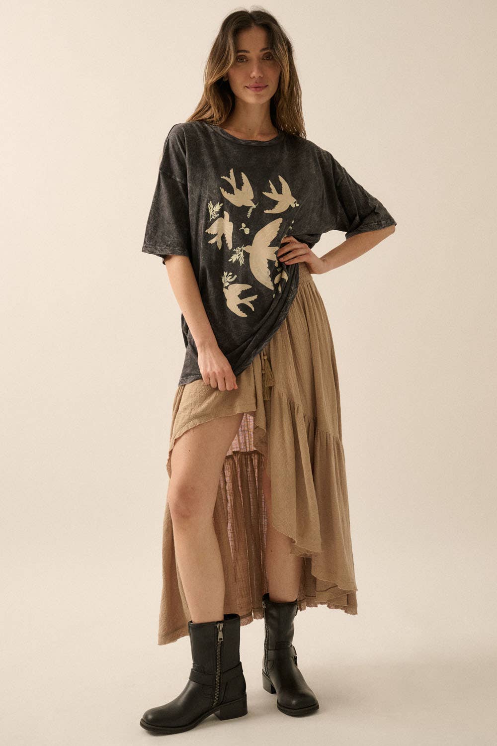 Vintage Birds Oversized Graphic Tee