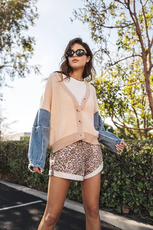 Ivory Contrast Knit Cardigan