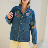 Floral Embroidered Denim Jacket - RJ1130