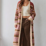 Knit Sweater Open Front Long Sleeve Printed Cardigan