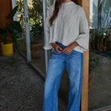 Quarter Sleeve Loose Cable Knit Sweater