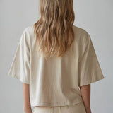 L8688 | Knit Cotton Crew Neck Drop Shoulder Short Sleeve Top