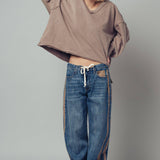 Wide-Leg Utility Stripe Denim Jeans