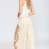 Time To Shine Denim Pants - Cream | Wide Leg Floral Slacks