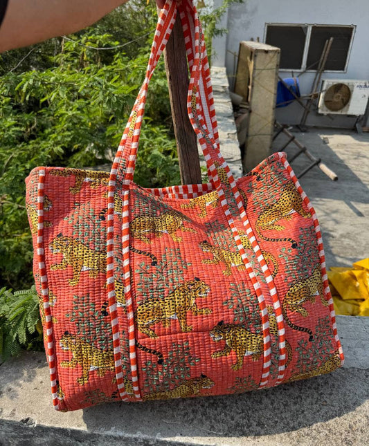 Tiger Print Travel Bag Quilted Grocery Shopping Bag Tote Bag