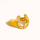 18K Gold Non-Tarnish CZ Horseshoe Ring