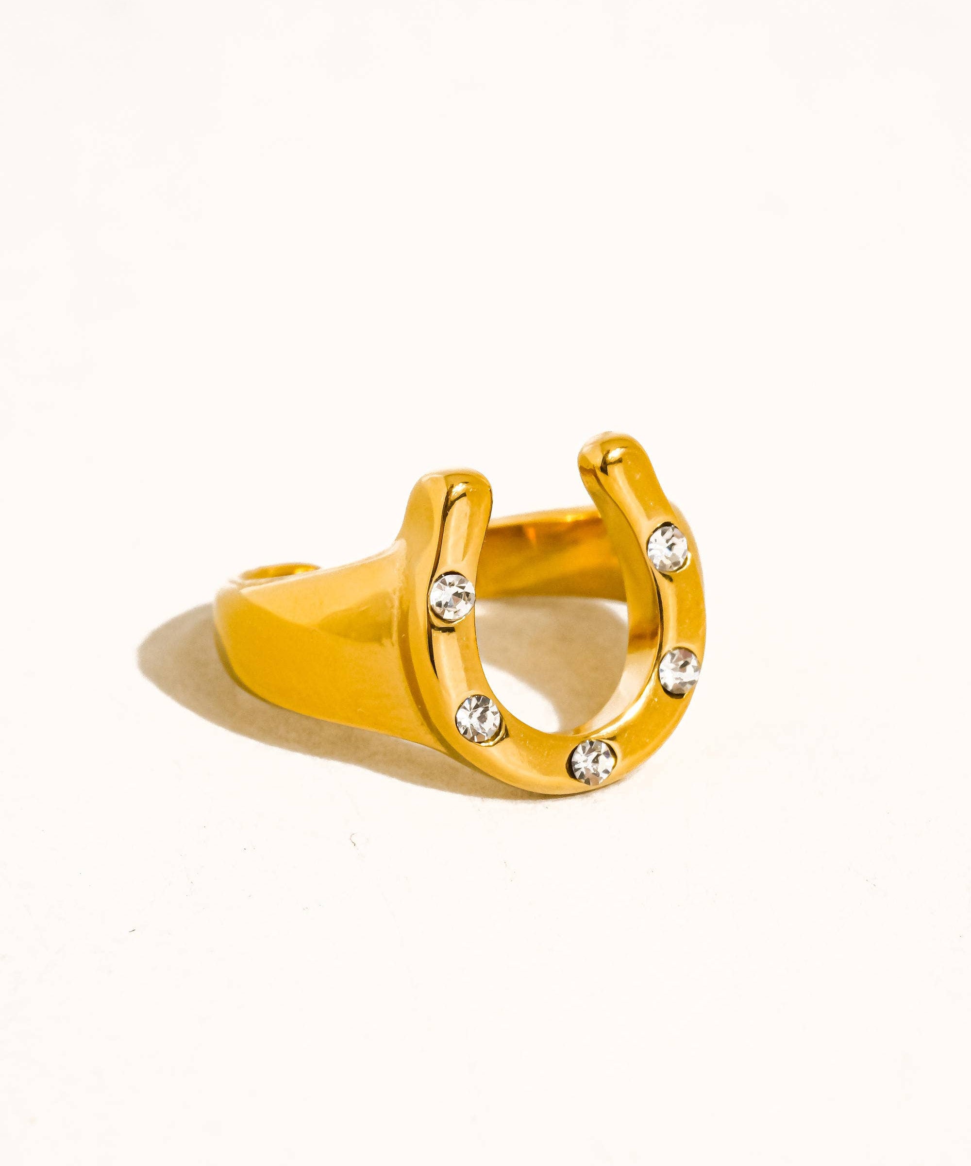 18K Gold Non-Tarnish CZ Horseshoe Ring