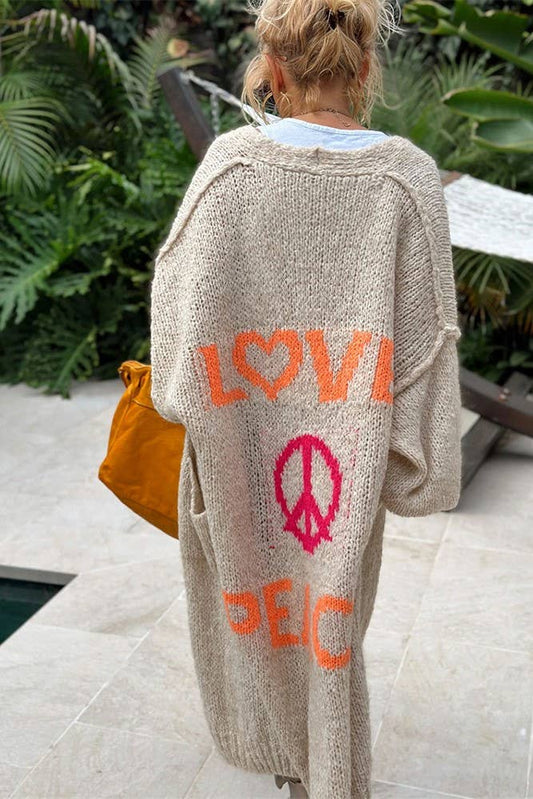 "Love & Peace" Exposed Seam Knit Cardigan