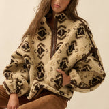 Geo-Print Sherpa Fleece Half-Zip Pullover Jacket