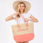"Beach" Embroidered Crochet Tote Bag