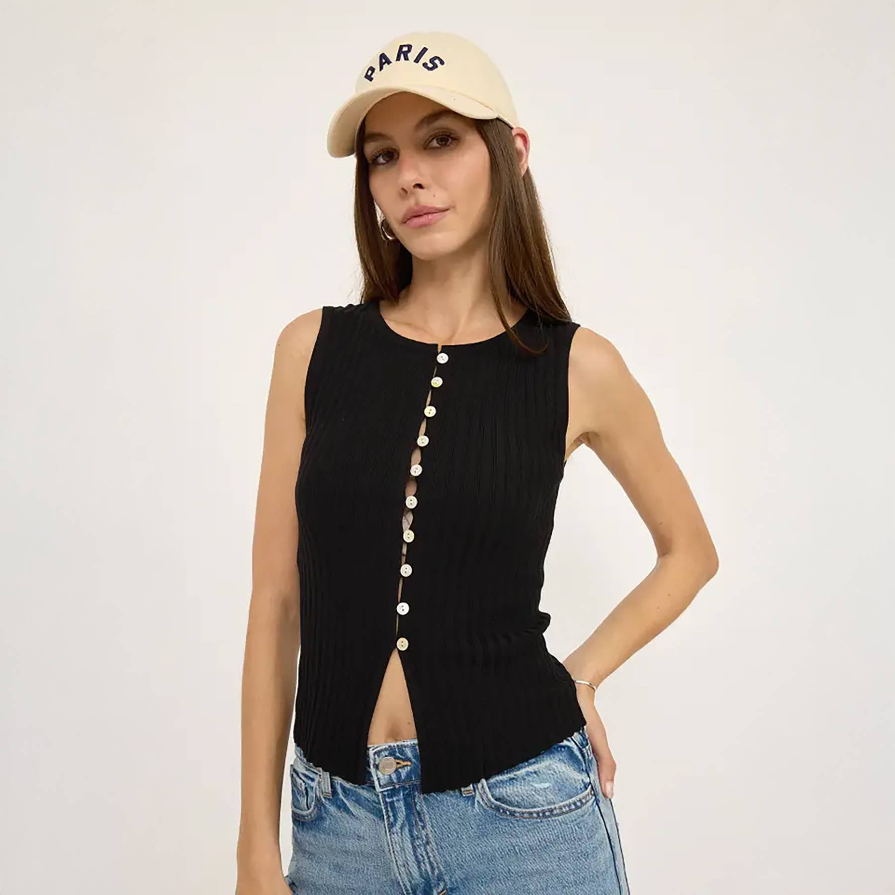 Slim Knit Sleeveless Button Top - RTK1016