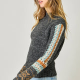 61313 Mock Neck Fair Isle Cuff Sweater