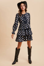 Floral Bowtie Tiered Midi Dress