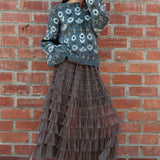 Plaid Mesh Ruffle Maxi Skirt - RS1106