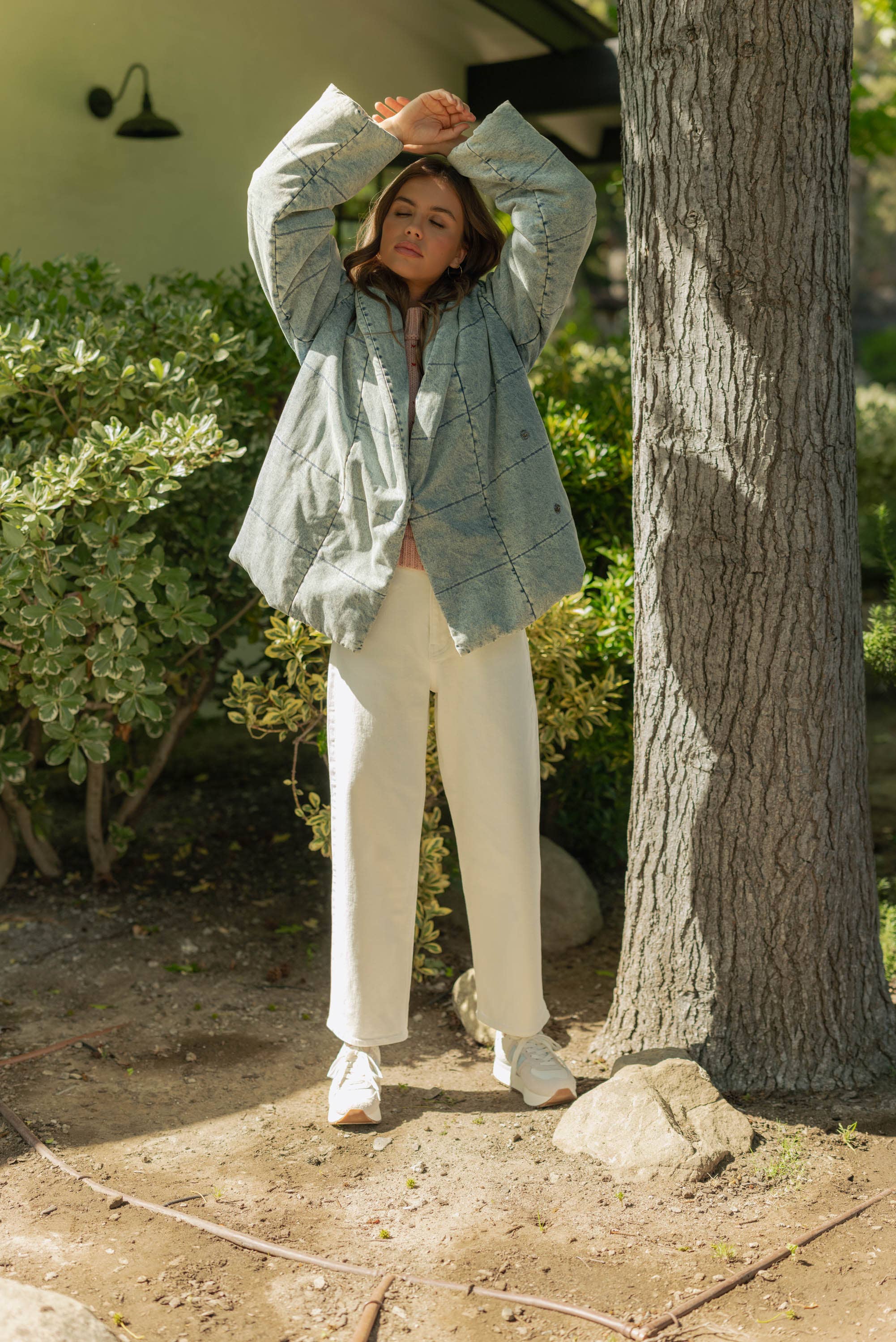 Quilted Tie-Close Denim Jacket