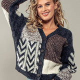 Patchwork Cable Knit V Neck Cardigan