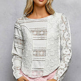 Long Sleeve Round Neck Lace Texture Knit Slim Fit Top