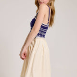 Sailboat Knit Bodice Contrast Midi Dress
