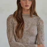 Knit Seamless Jacquard Mock Neck Long Sleeve