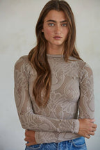 Knit Seamless Jacquard Mock Neck Long Sleeve