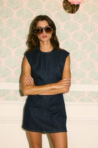 Ruched Waist Mini Denim Dress