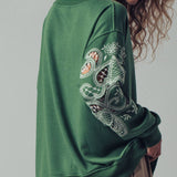 Romantic Lace Embroidered Sleeve Sweatshirt