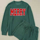 "MERRY" Graphic Long Sleeve Top and Shorts Set