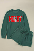 "MERRY" Graphic Long Sleeve Top and Shorts Set