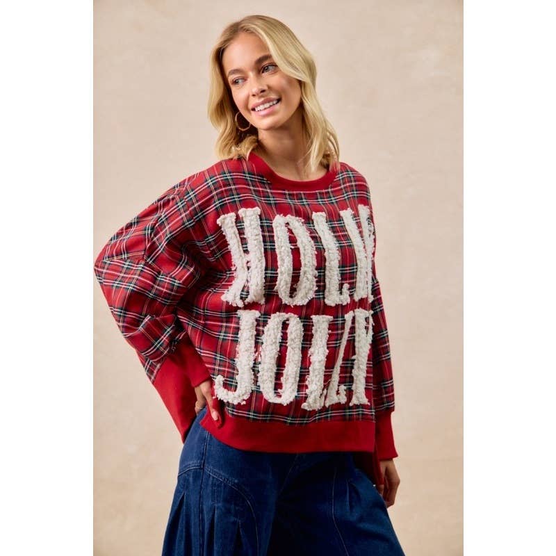 "Holly Jolly" Plaid Oversized Sweatshirt