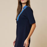 Denim Trim V-Neck A-Line Dress