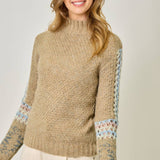 61313 Mock Neck Fair Isle Cuff Sweater