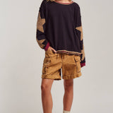 Raw Seam Star Patch Slouchy Knit Top