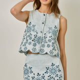71098 Embroidered Eyelet Washed Vest