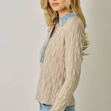 61698 Denim Mix Textured Knit Henley Top