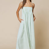 Stripe Print Pleated Spaghetti Straps Maxi Dress