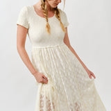 Floral Lace Smocked Bodice Maxi Dress