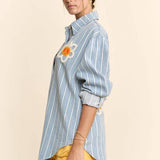 Plus - Striped Peace Maker Daisy Applique Button-Down Shirt