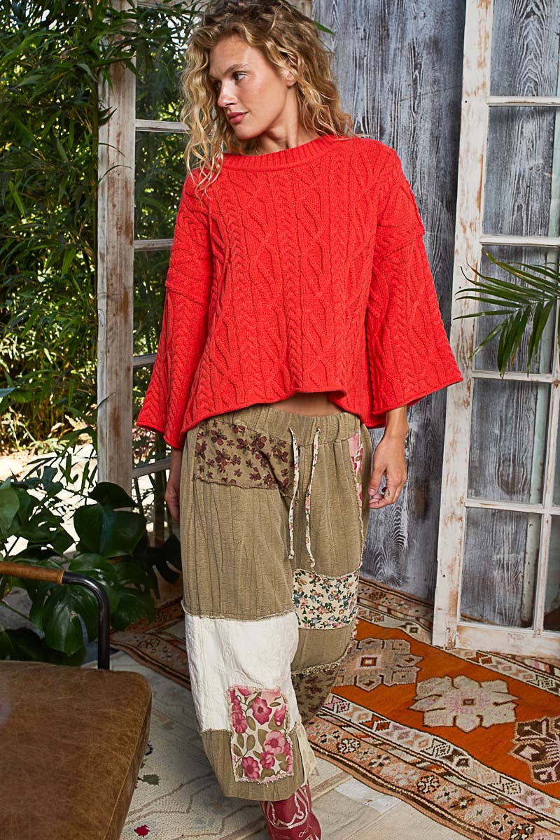 Round Neck Quarter Sleeve Cropped Sweater