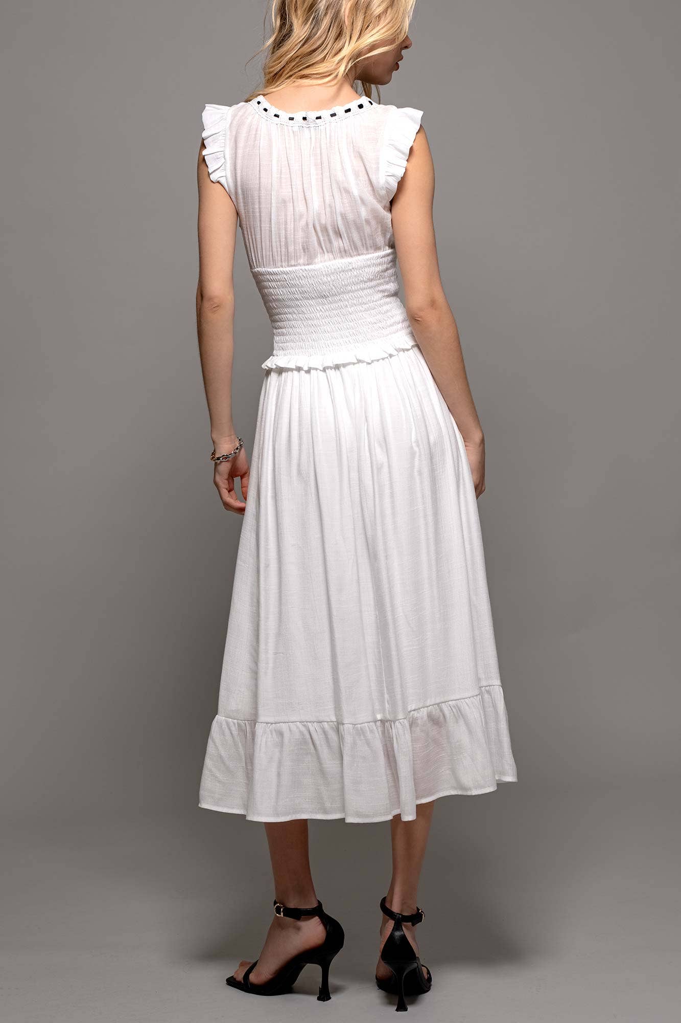 Vintage-Inspired Smocked Ruffle Dotted Dress